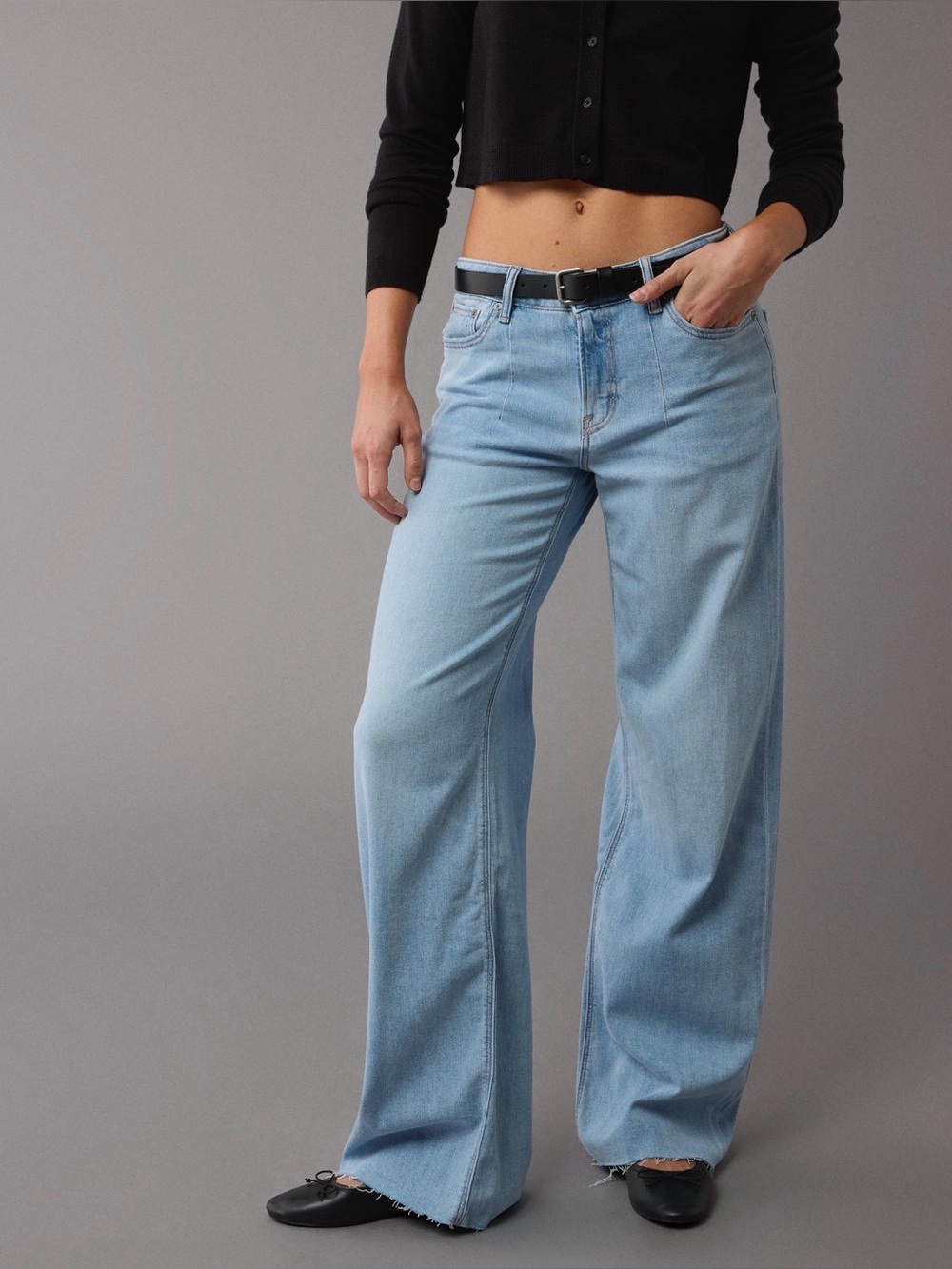 American Eagle NWOT AE Dreamy Drape Stretch Low-Rise Baggy Wide-Leg Jean